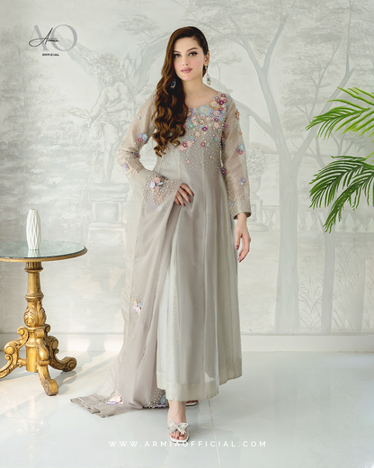 Blossom Paneled Maxi Dress - Pure Tissue Silk with Pearls