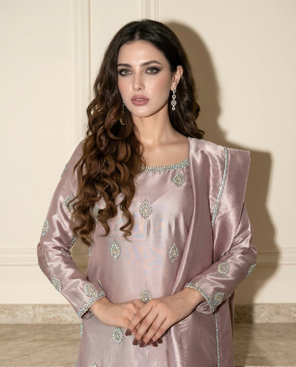 Starlight Embroidered Kaftan Dress - Pure Tissue Silk Set