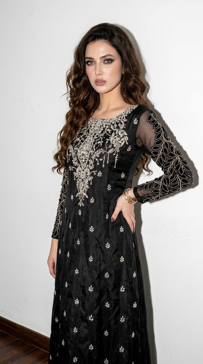 Glimmer Black Dress - Side Pose Story Shot Studio Background | Armia Official