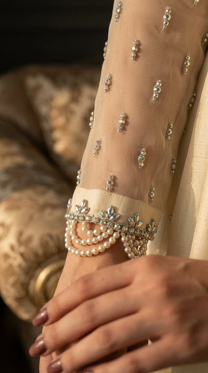 Noor Embroidered Ivory - Formal Maxi Dress with Organza Dupatta