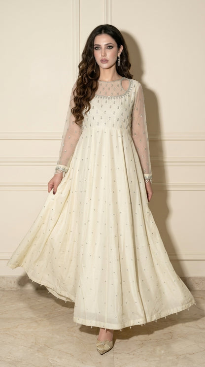 Noor Embroidered Ivory Dress - Floor Length Traditional Pakistani Formal Wear | Armia Official