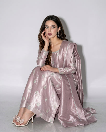 Starlight Embroidered Kaftan Dress - Pure Tissue Silk Set