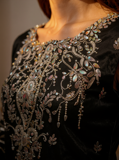 Glimmer Dress - Ornate Swarovski Crystal Neckline Embroidery Macro Detail | Armia Official