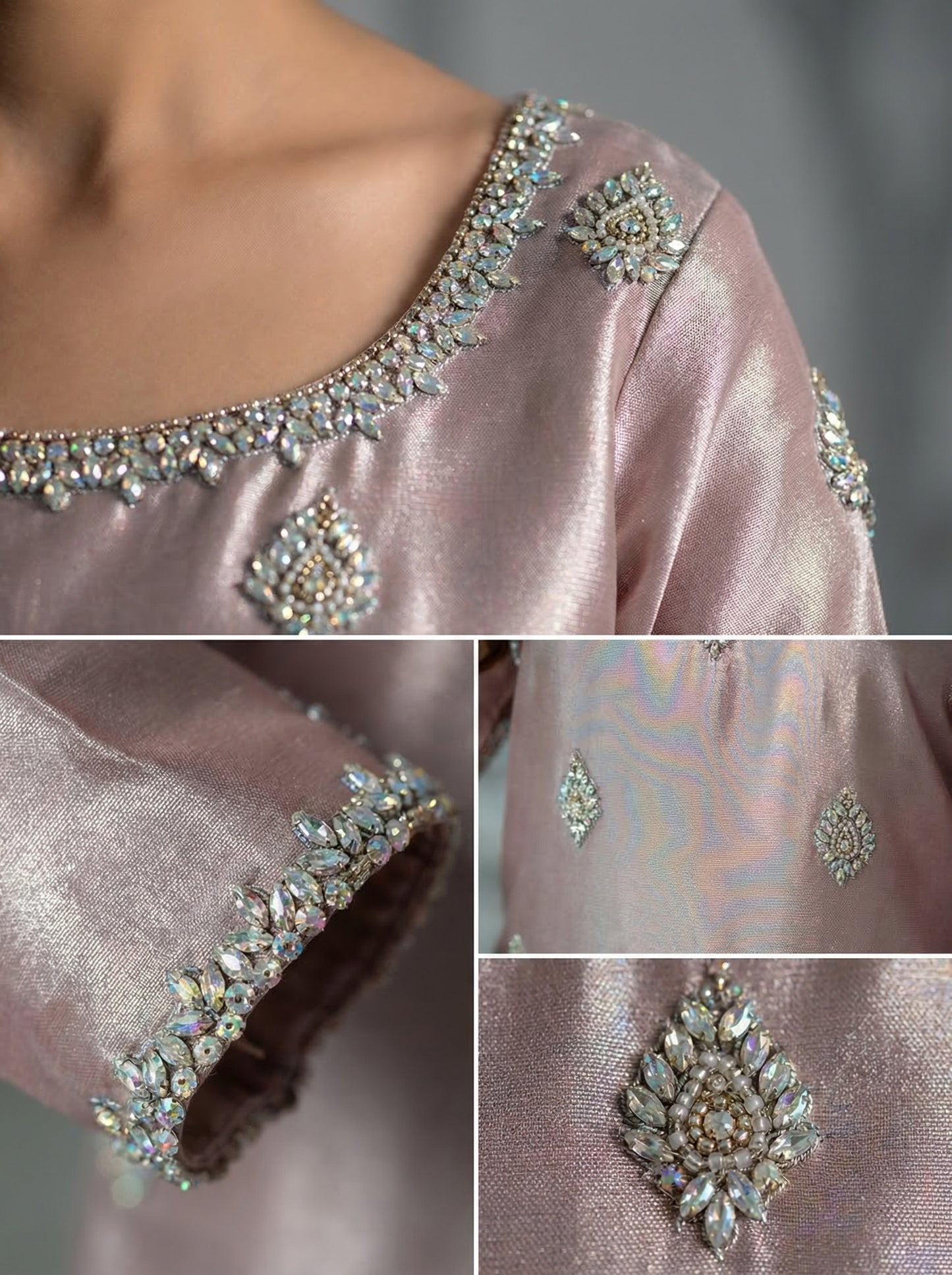Starlight Embroidered Kaftan Dress - Pure Tissue Silk Set