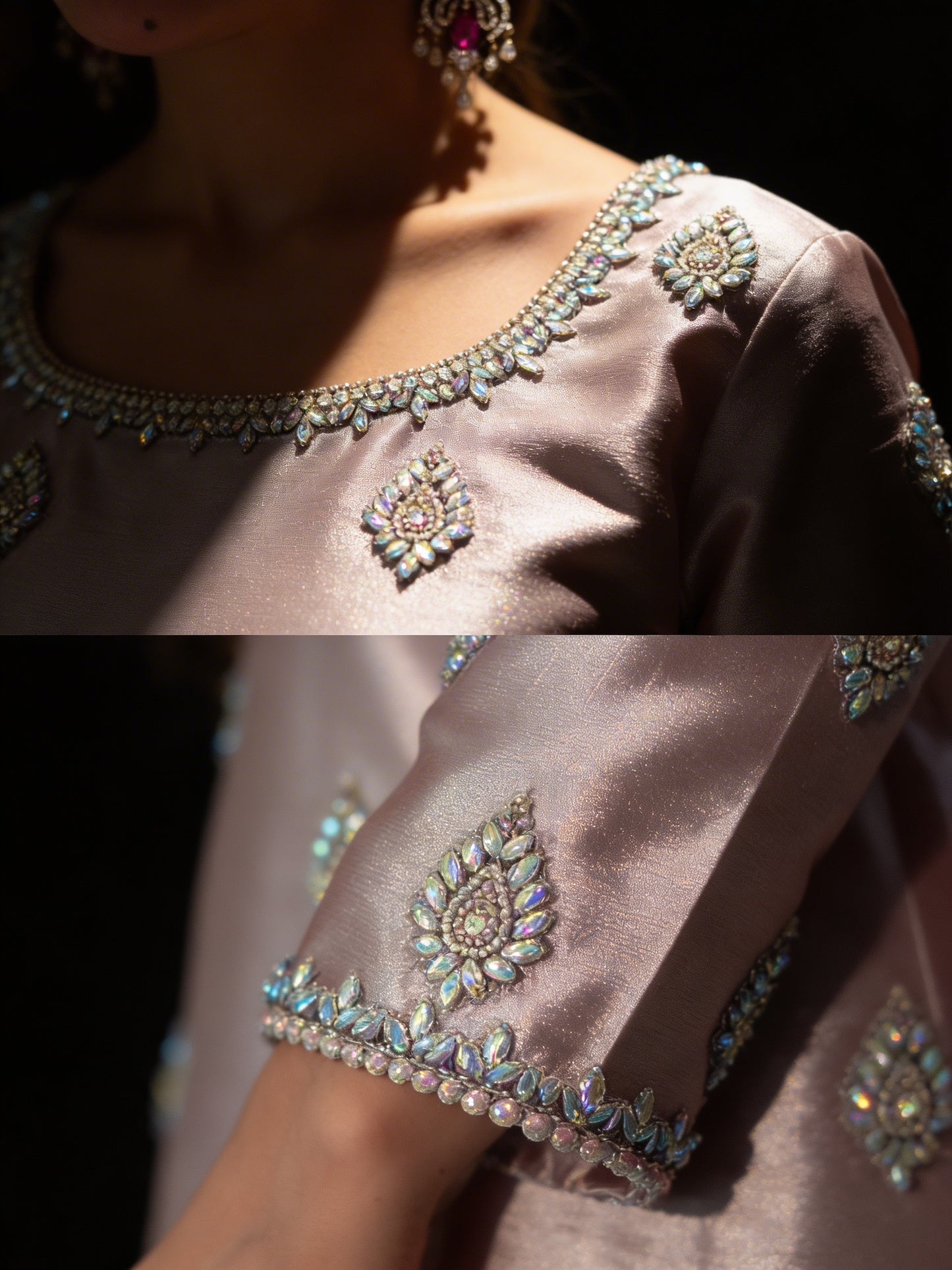 Starlight Embroidered Kaftan Dress - Pure Tissue Silk Set