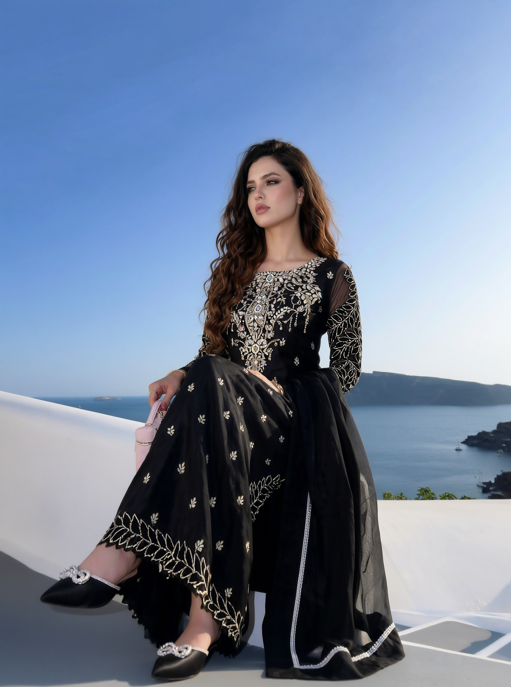 Glimmer Black Swarovski Dress - Full Length Seated with Skirt Flare | Armia Official