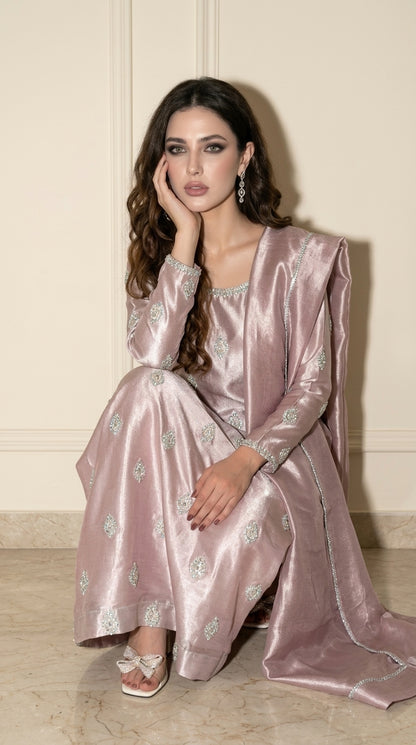 Starlight Embroidered Kaftan Dress - Pure Tissue Silk Set