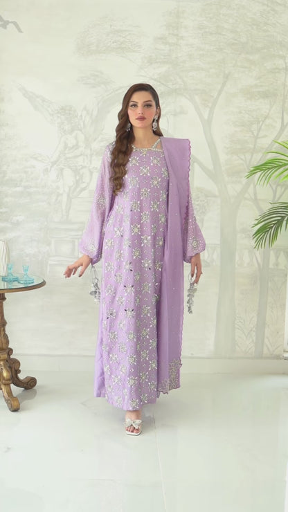 Aria Embroidered - Pure Tissue Silk A-Line Dress