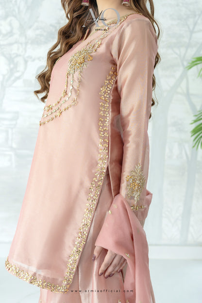 Rose embroidered Pakistani wedding guest sharara dress by Armia Official